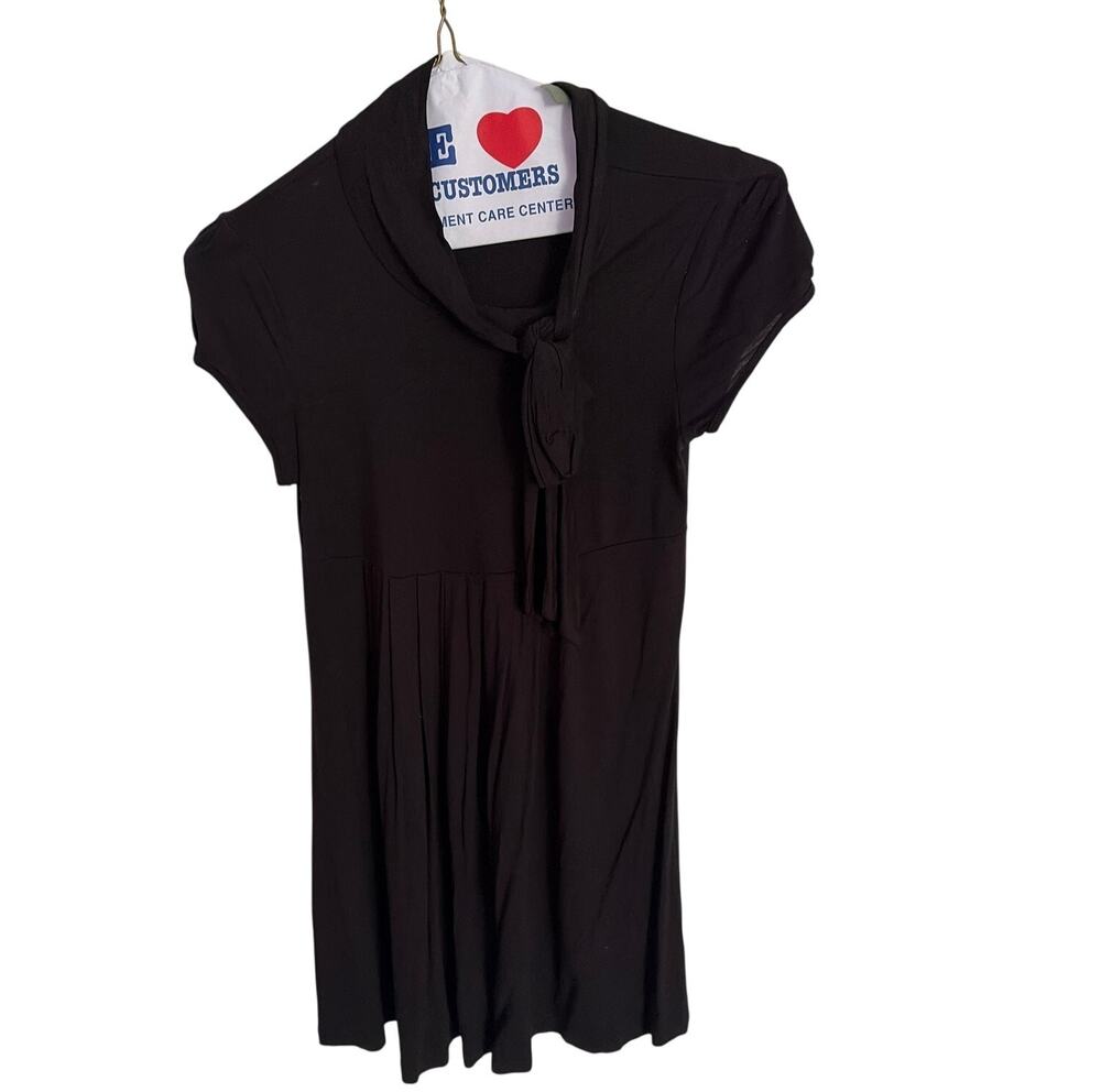 Vintage Forever 21 Black Short Sleeve Bow Dress Medium Y2K Coquette Mini